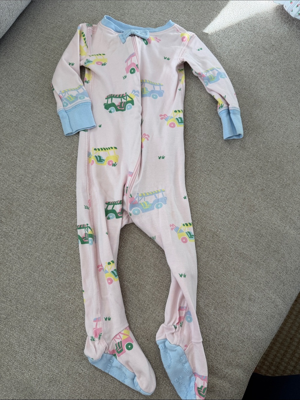 The Beaufort Bonnet Company Pink Golf Cart Print One-Piece Footed Pajamas